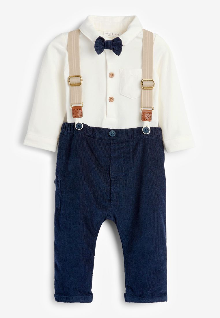 NEXT 帥氣嬰兒襯衫連身衣、領結、長褲及吊帶4件組