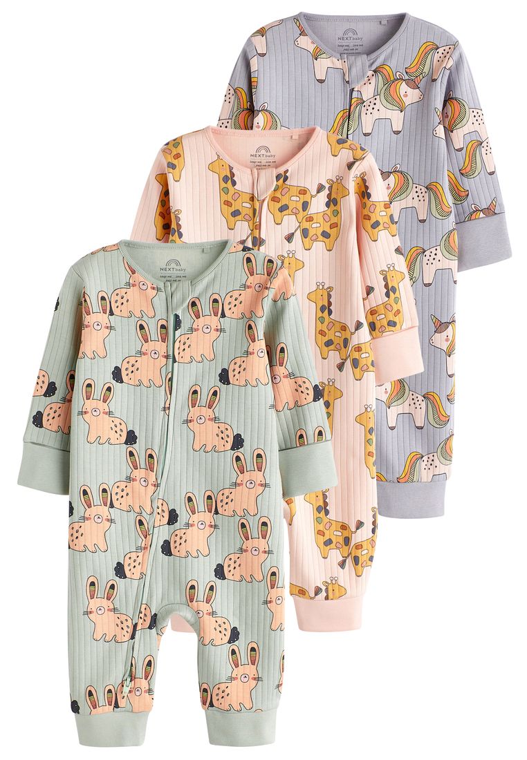 NEXT 嬰兒拉鍊羅紋連身睡衣褲 3 件組