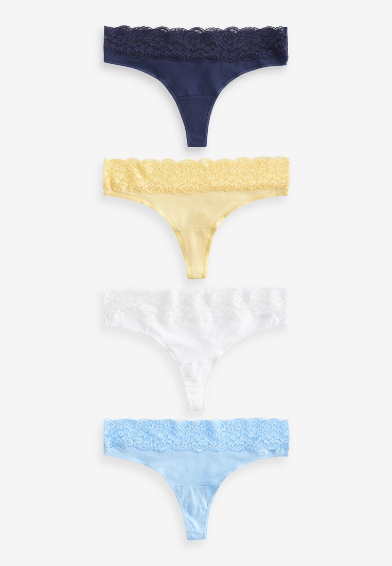NEXT Cotton and Lace Knickers 4 Pack-Thong