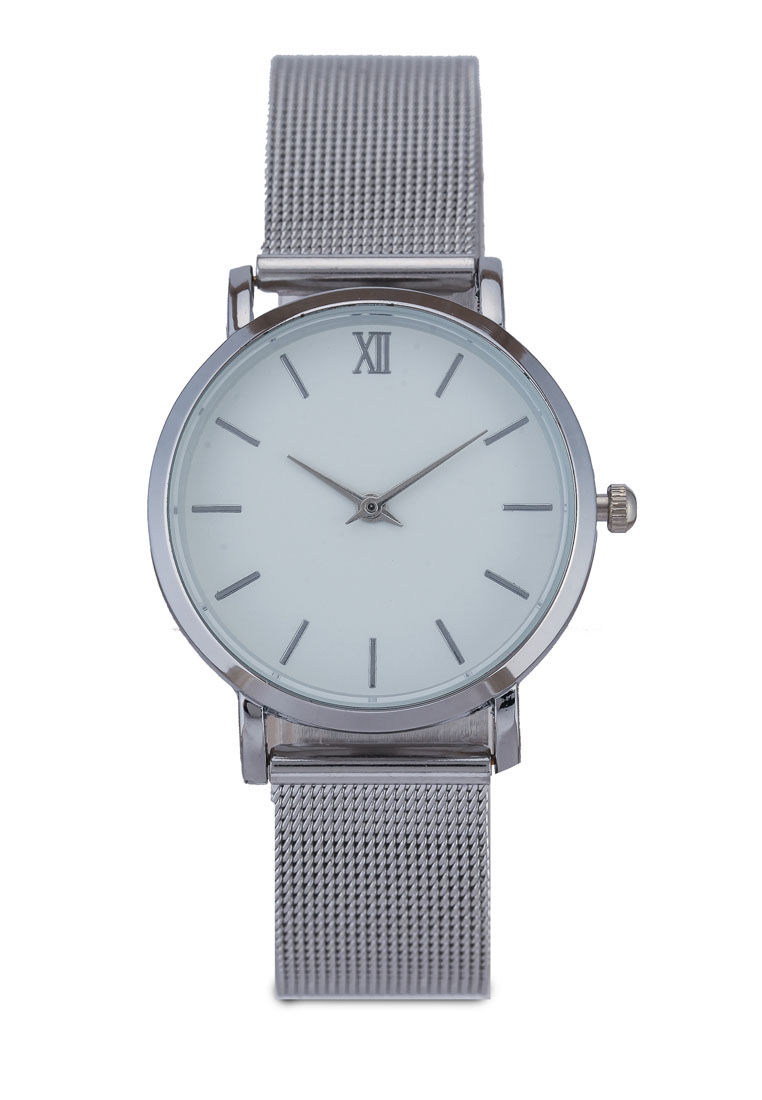 NUVEAU Round Face Silver White/Mesh Strap Watch