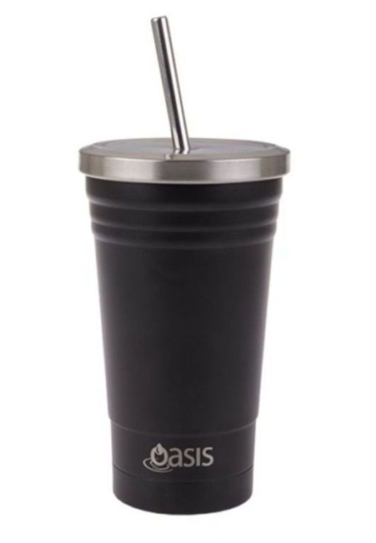 Oasis Stainless Steel Insulated Smoothie Tumbler with Straw 500ML - Black