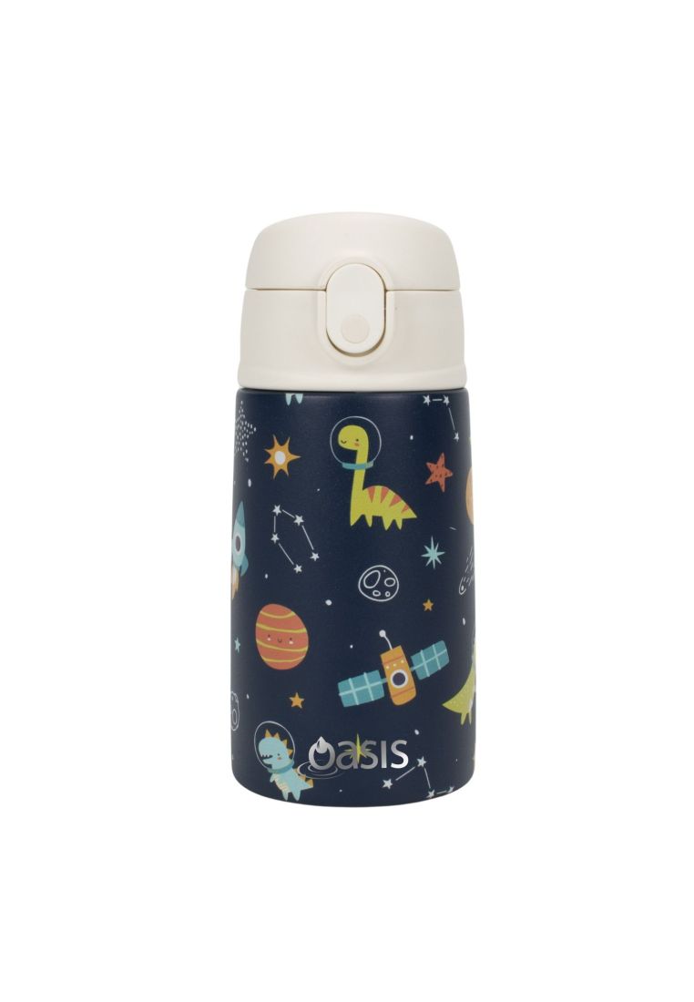 Oasis Kids Water Bottle with Sipper Silicone Straw 400ML - Cosmic Dinos