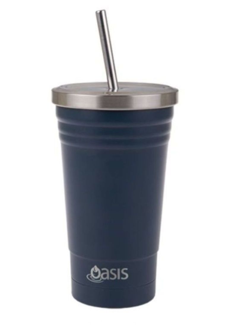 Oasis Stainless Steel Insulated Smoothie Tumbler with Straw 500ML - Navy