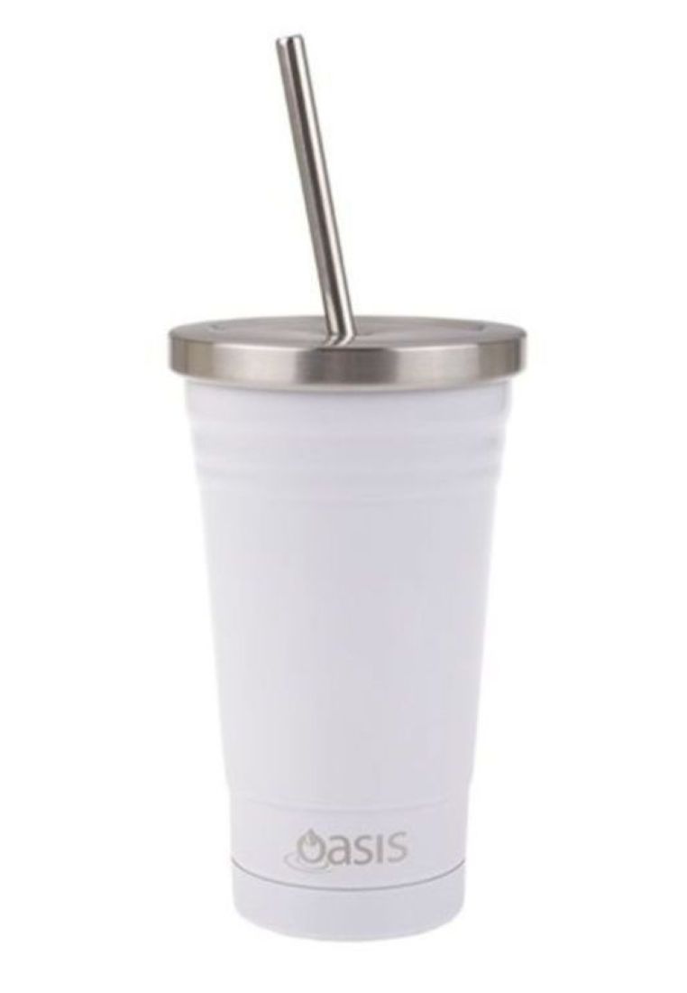 Oasis Stainless Steel Insulated Smoothie Tumbler with Straw 500ML - White