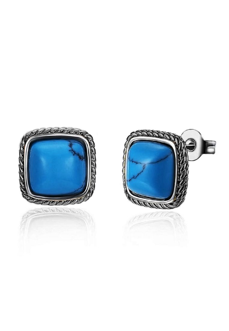 Obsession OBSESSION Square-Shaped Turquoise Studs-Black Gun/Turquoise