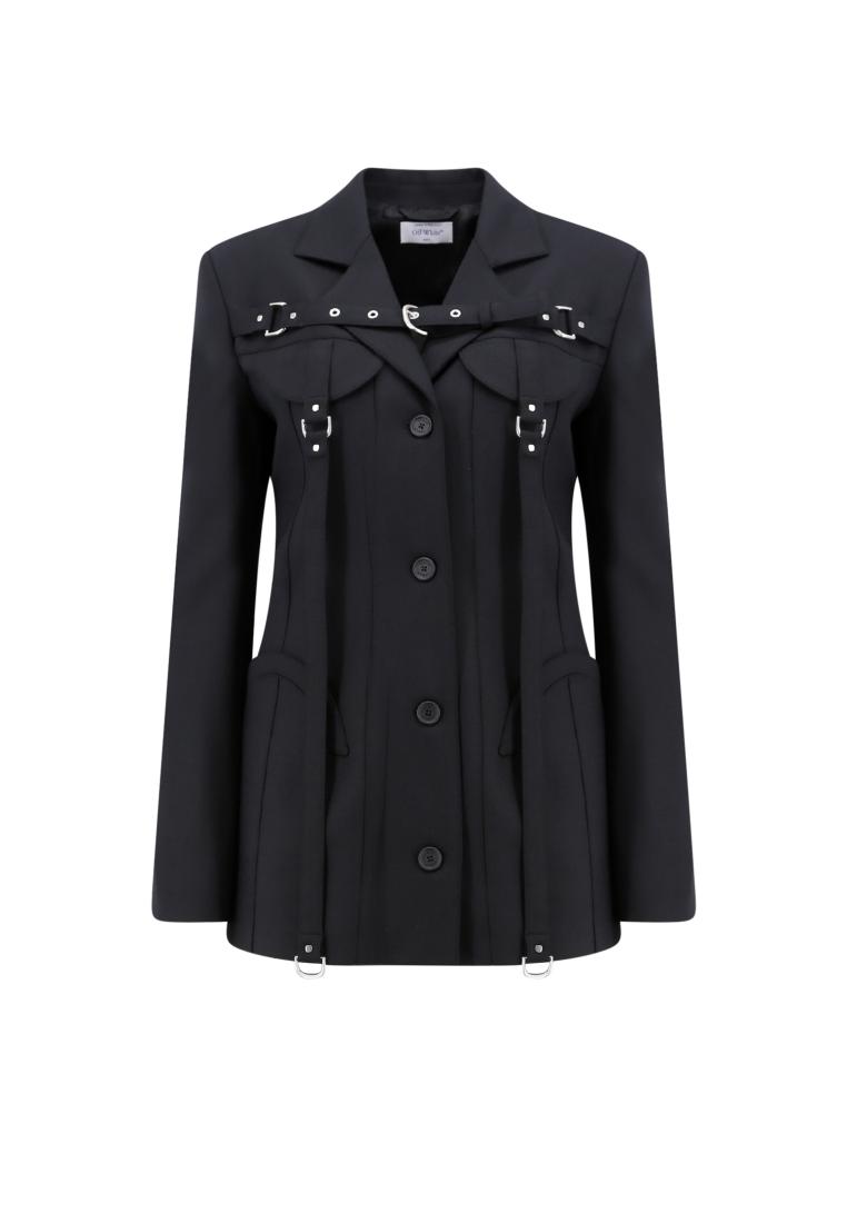 Wool blend blazer with straps detail - OFF-WHITE - Black