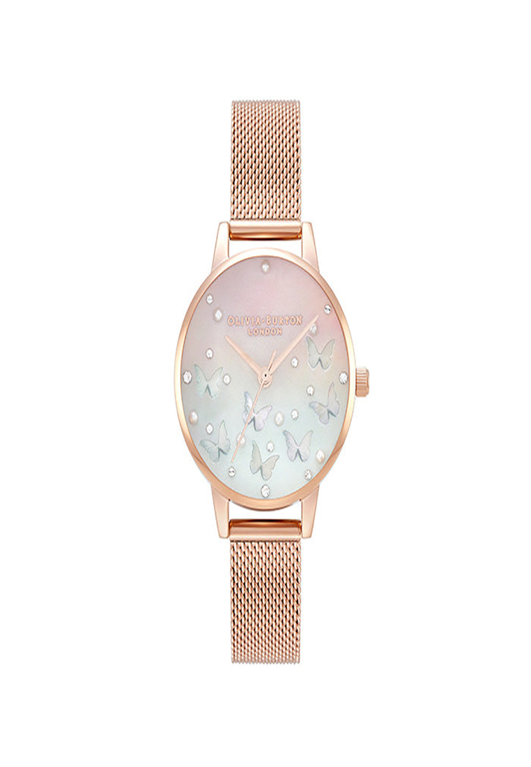 Olivia Burton Sparkle Butterfly Ombre Pink To White Printed & Faux Pearl & Stone Women's Watch (OB16MB38)