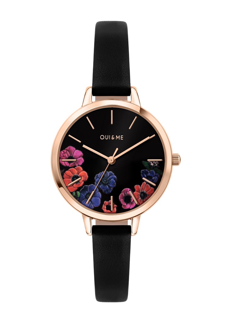 [環保腕錶] Oui & Me Petite Fleurette 女士黑色皮革石英腕錶 ME010059