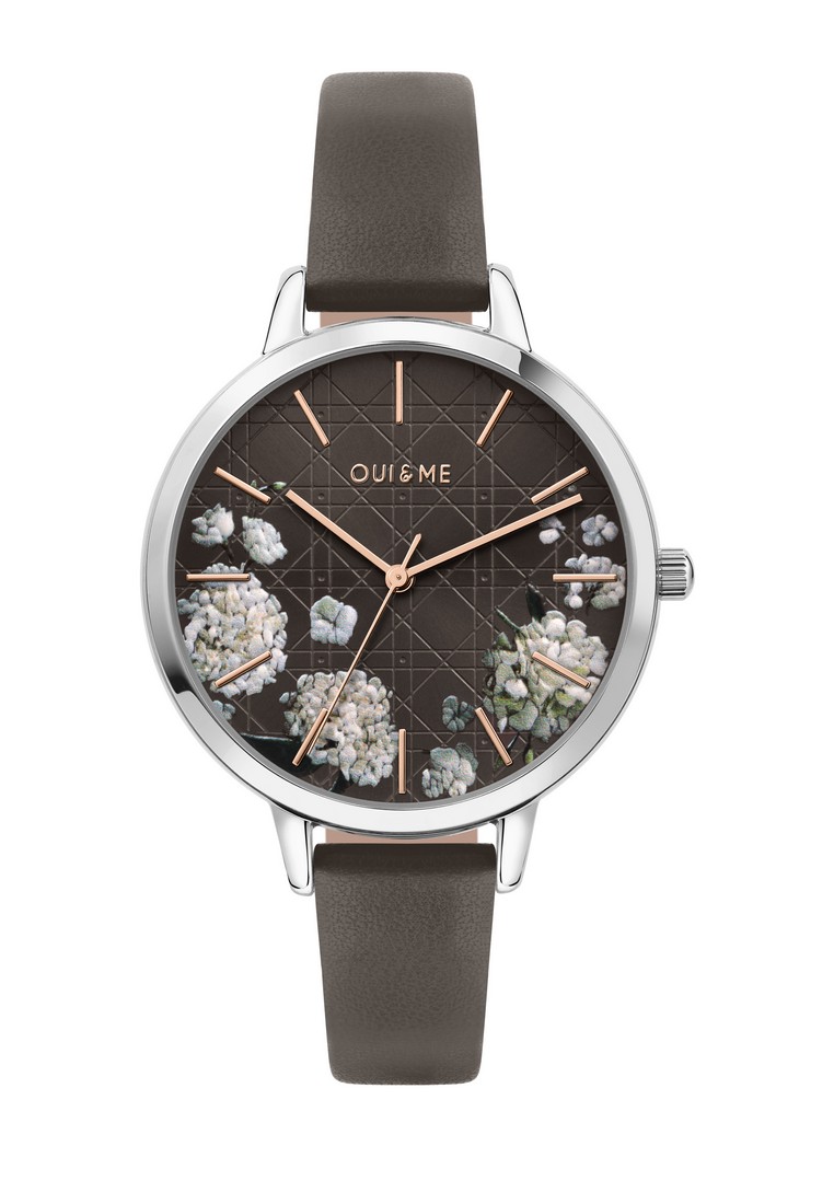 [環保腕錶] Oui & Me Grande Fleurette 女士灰色皮革石英腕錶 ME010110