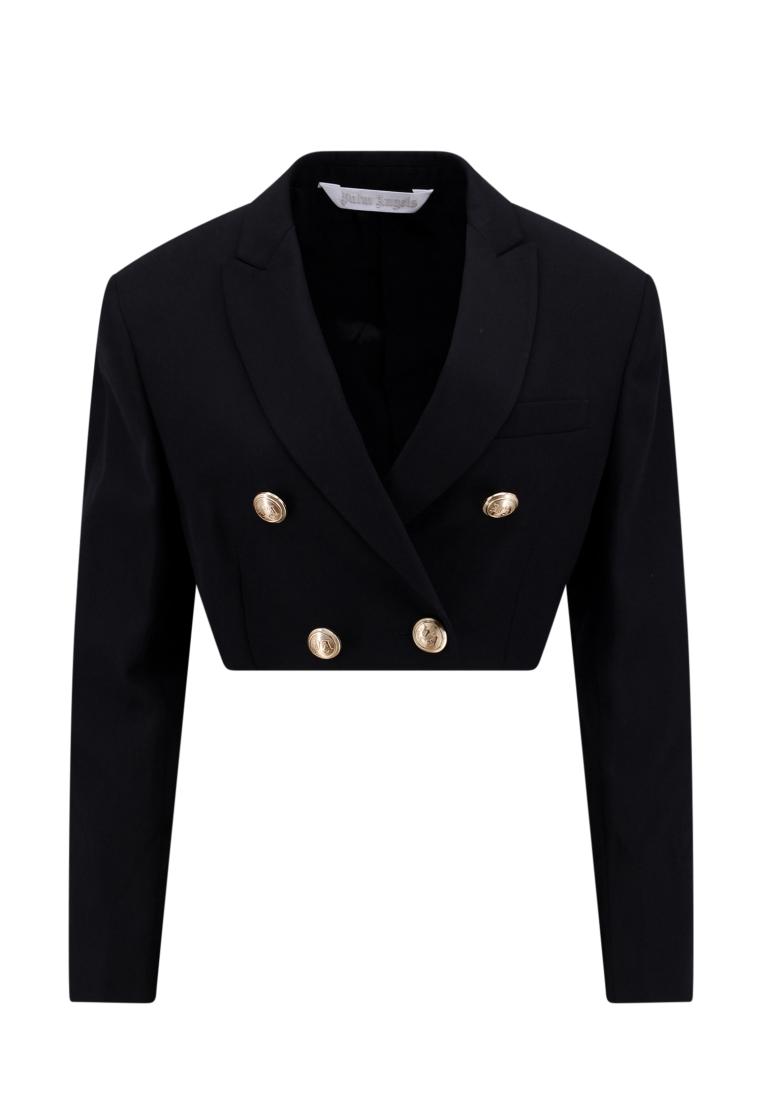 Palm Angels Virgin wool blend blazer with logoed buttons - PALM ANGELS - Black