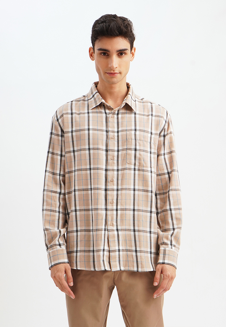 Penshoppe Relaxed Fit Long Sleeves Plaid Shirt