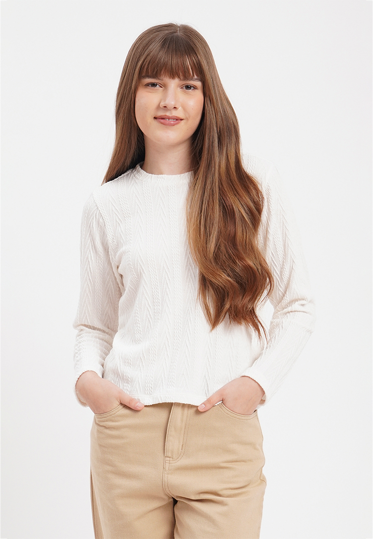 Penshoppe Long Sleeve Regular Fit Cable Knit Textured Top
