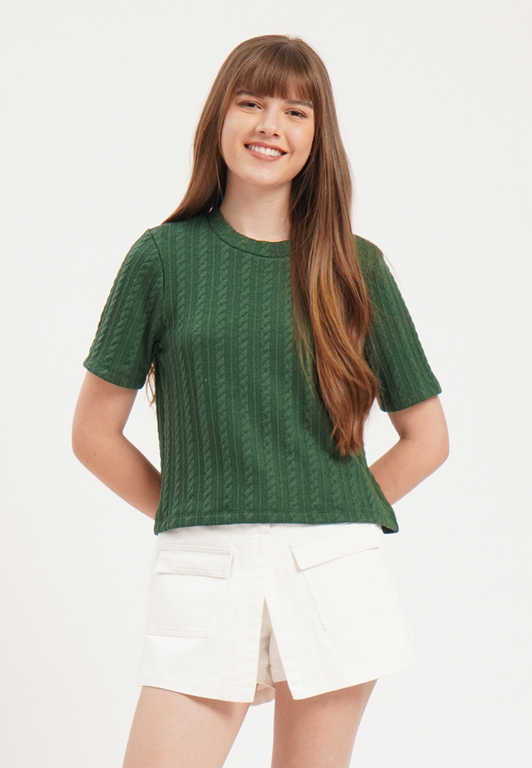 Penshoppe Relaxed Fit Semi Cropped Cable Knit Textured Top