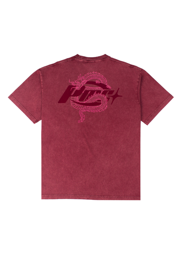Pestle & Mortar Clothing Y2K Neon Dragon Stone Washed Tee Red