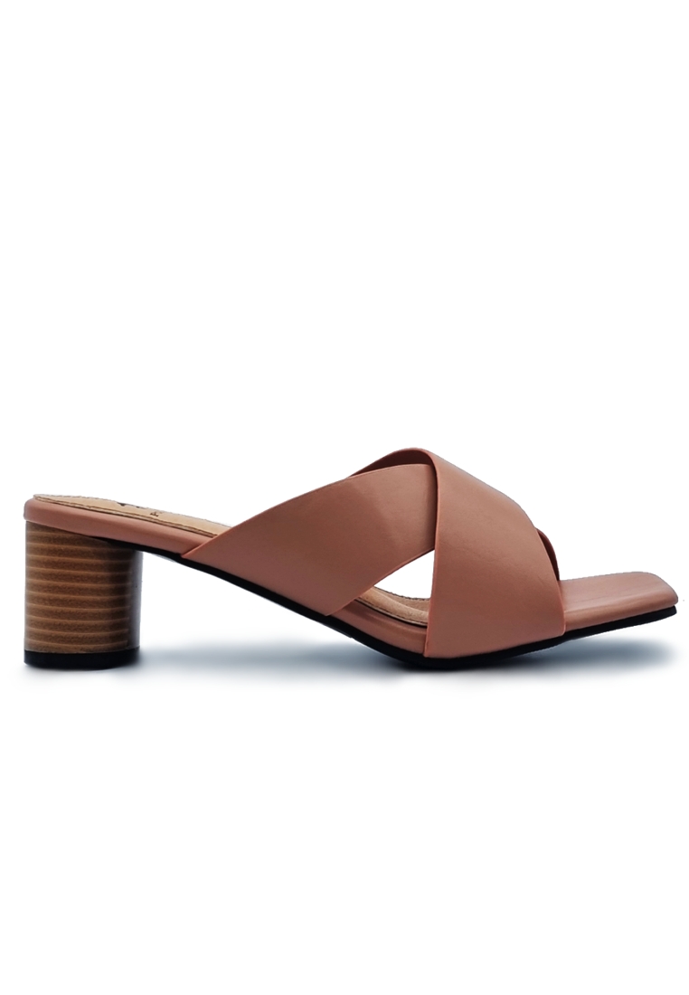 POLO HILL Ladies Square Open Toe Cross Band Slide Heels