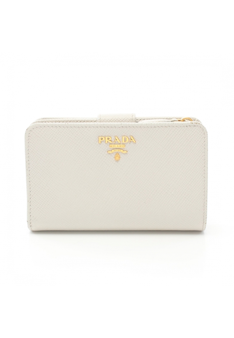 二奢 Pre-loved Prada SAFFIANO METAL Bi-fold wallet Saffiano leather white