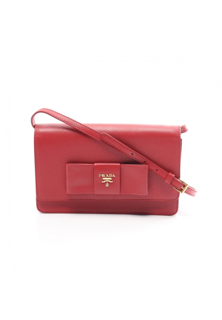 Prada 二奢 Pre-loved PRADA shoulder wallet leather Red ribbon