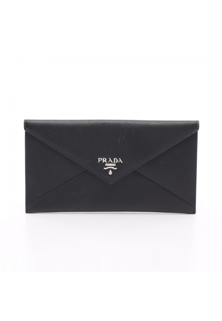 二奢 Pre-loved Prada SAFFIANO LETTER Bi-fold Long Wallet Saffiano leather black
