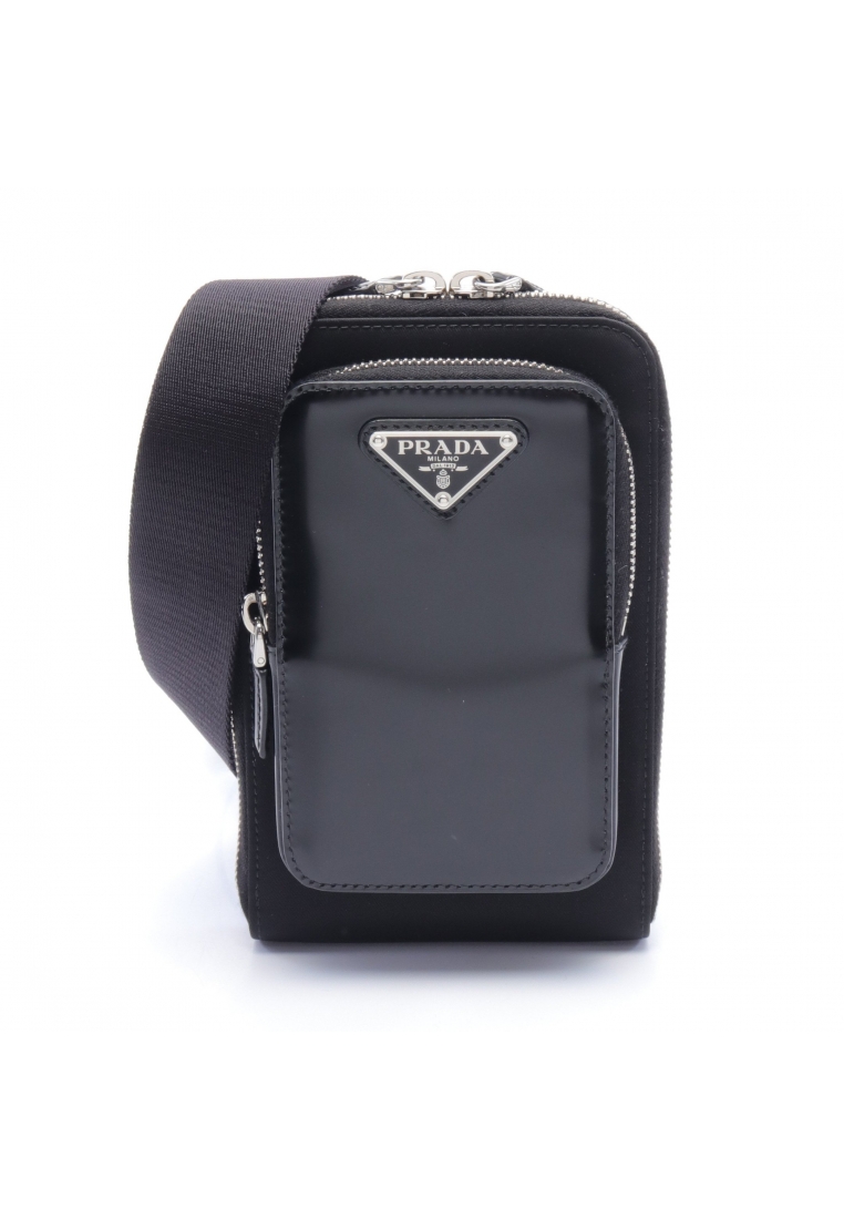 二奢 Pre-loved Prada Re-Nylon phone case Shoulder bag leather Nylon black