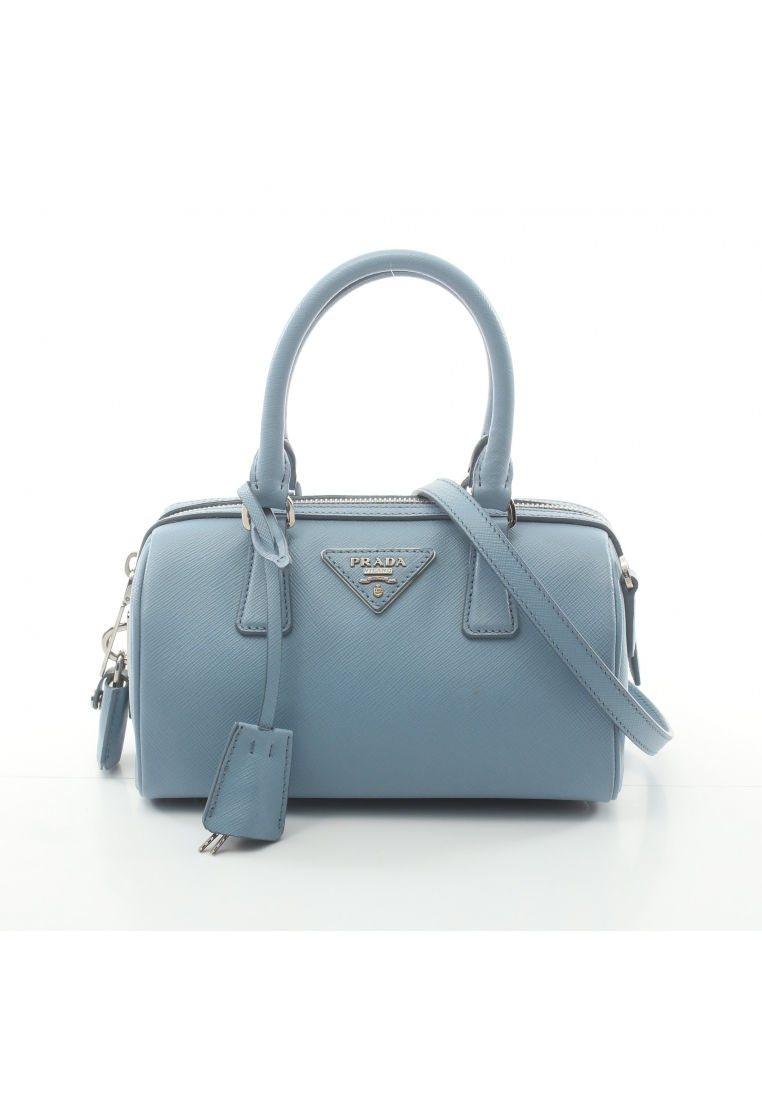 二奢 Pre-loved Prada SAFFIANO LUX Handbag mini boston bag Saffiano leather Light blue 2WAY