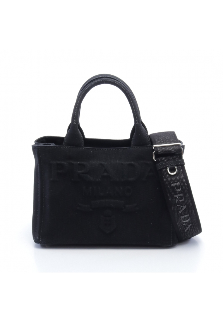 二奢 Pre-loved Prada CANAPA Kanapa Handbag tote bag canvas black embossed logo 2WAY