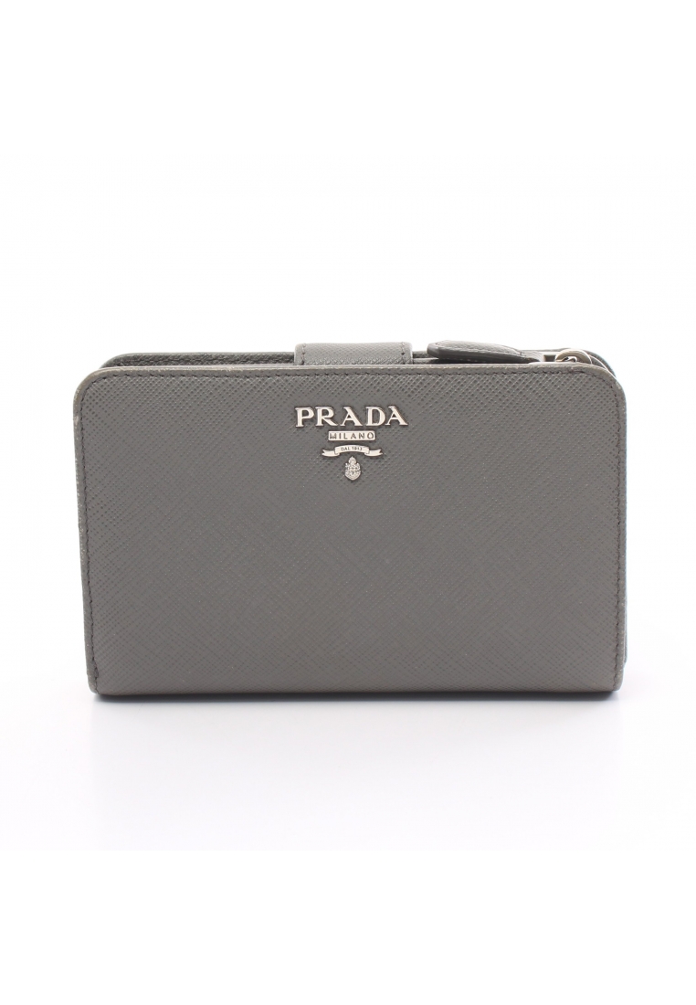 二奢 Pre-loved Prada Bi-fold wallet Saffiano leather gray
