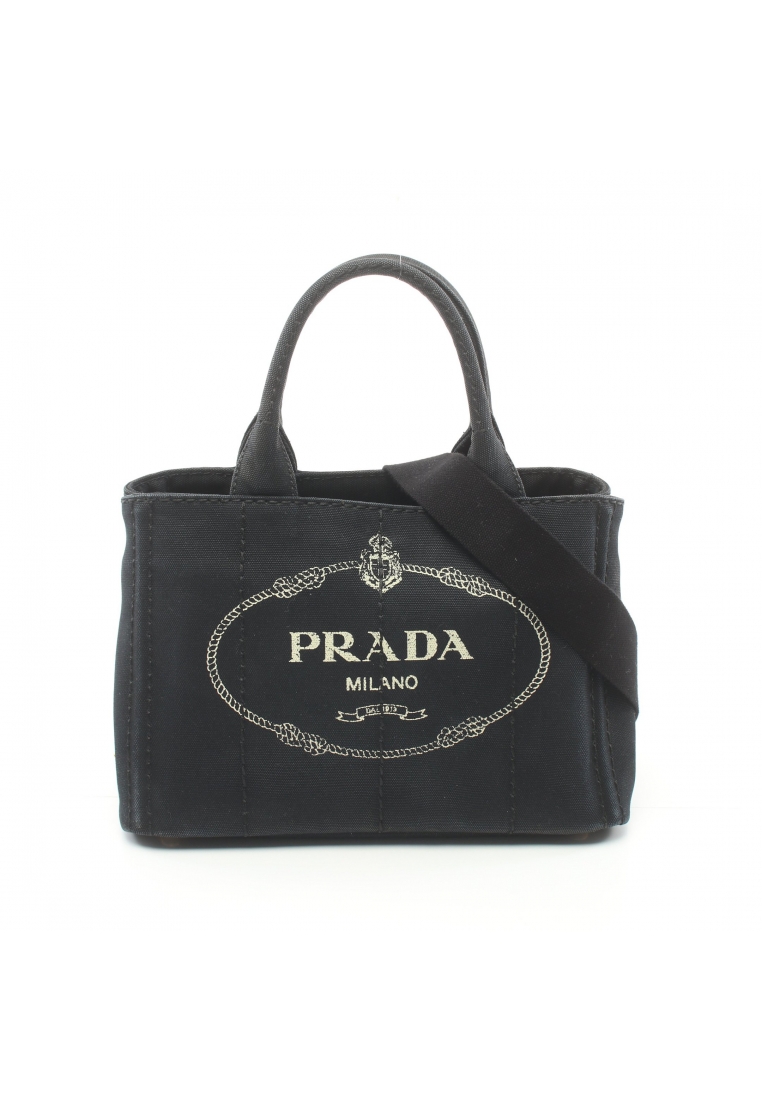 二奢 Pre-loved Prada CANAPA Kanapa Handbag tote bag canvas black 2WAY
