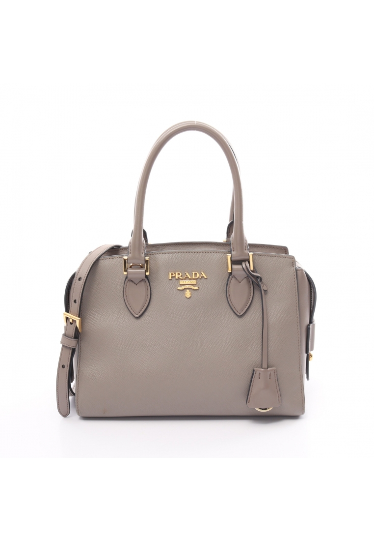 二奢 Pre-loved Prada SAFFIANO + SOFT C Handbag Saffiano leather Gray beige 2WAY