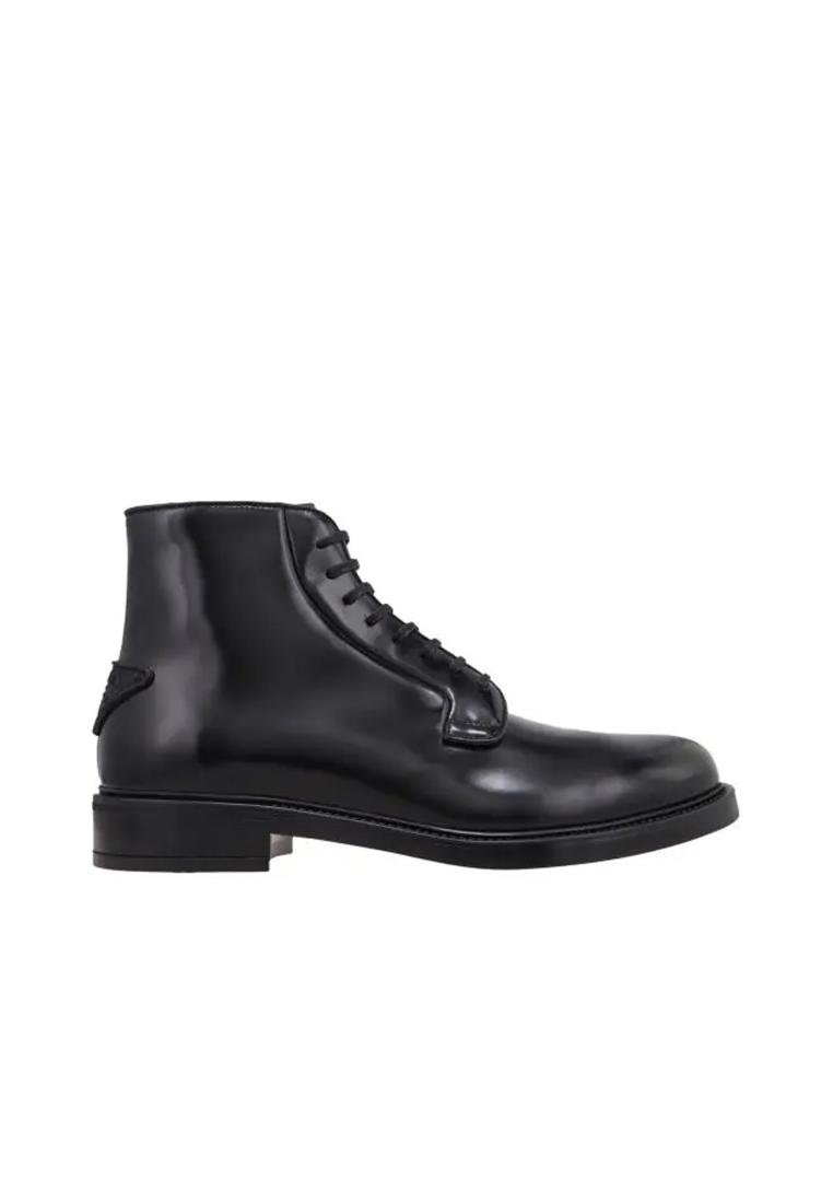 Prada Leather Lace-Up Boots - PRADA - Black