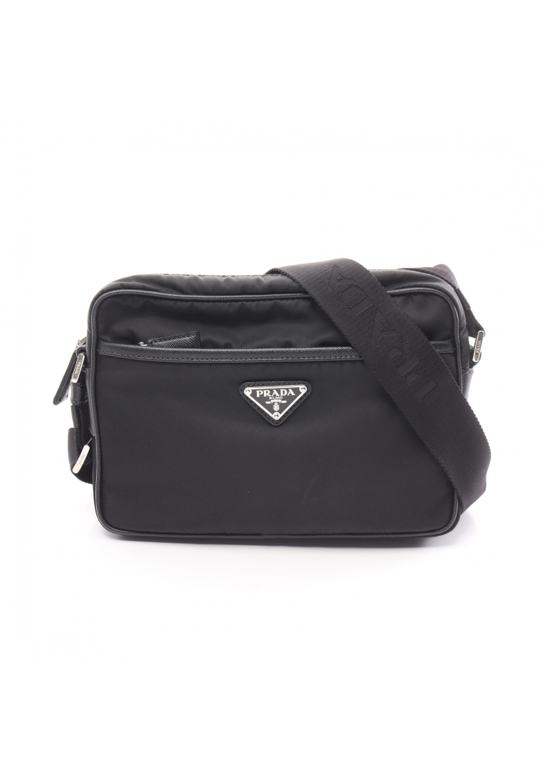 二奢 Pre-loved Prada TESSUTO+SAFFIANO Shoulder bag Nylon Saffiano leather black