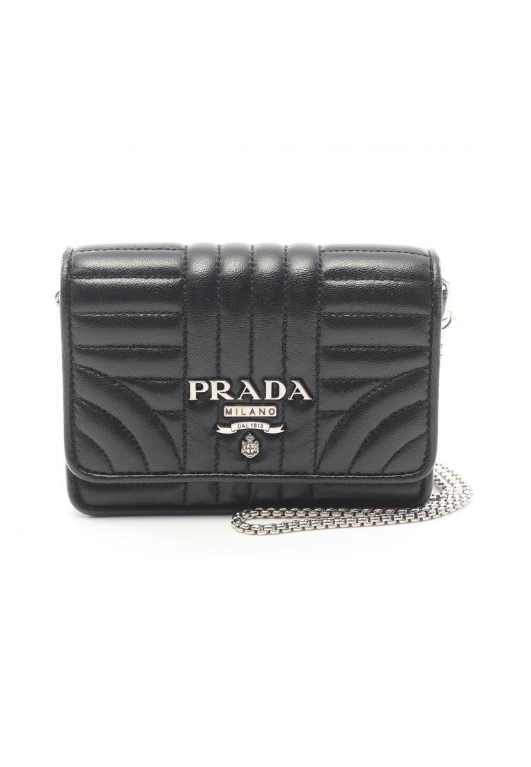 二奢 Pre-loved Prada NAPPA IMPUNTURE Bi-fold wallet leather black 2WAY