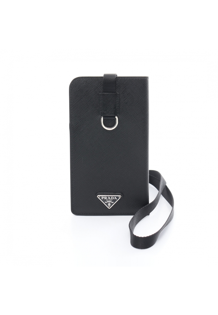 二奢 Pre-loved Prada smartphone case Saffiano leather black prada logo plate