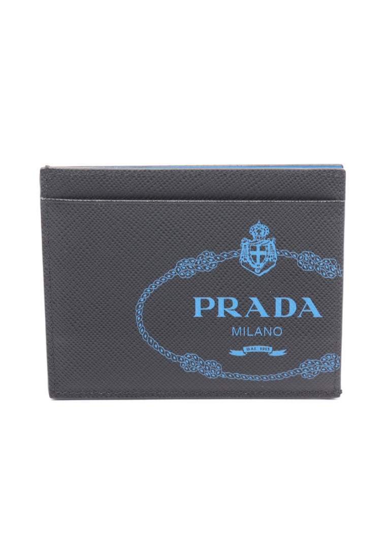 二奢 Pre-loved Prada SAFFIANO PRINT card case logo print Saffiano leather black blue