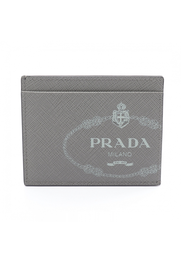 二奢 Pre-loved Prada SAFFIANO PRINT card case logo print Saffiano leather gray