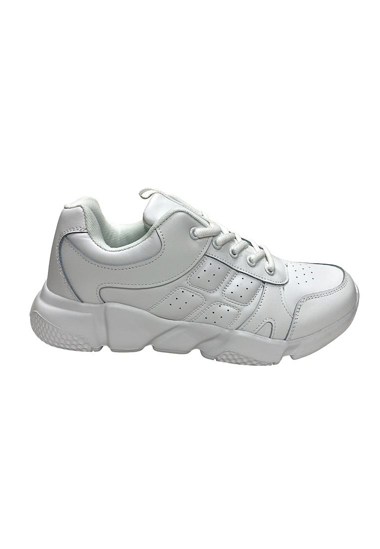Puppymon 中性白色二層皮+ PU鞋帶波鞋