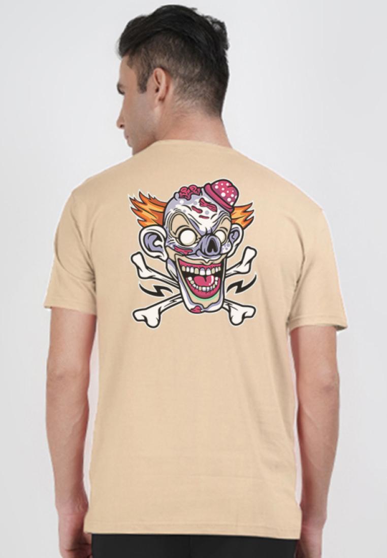 QuirkyT 大廓形小丑圖案米色棉質短袖必備 T 恤