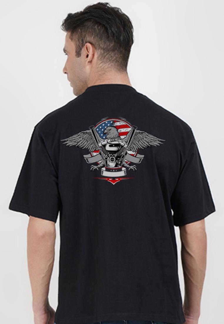 QuirkyT 超大號 American Eagle 黑色棉質短袖圓領休閒 T 恤