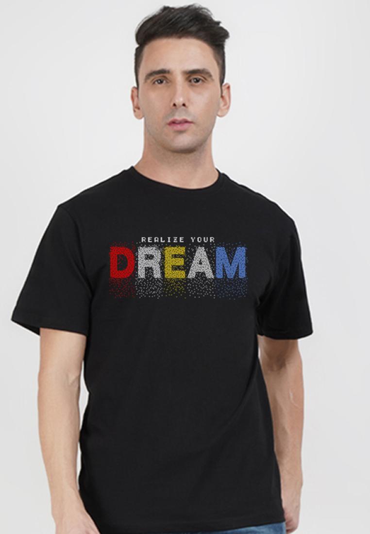 QuirkyT 實現你的夢想黑色棉質短袖圓領休閒 T 恤