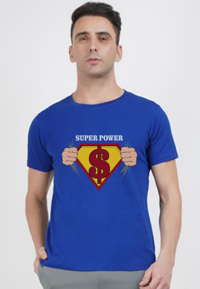 QuirkyT Super Power 寶藍色棉質短袖標準版型 T 恤