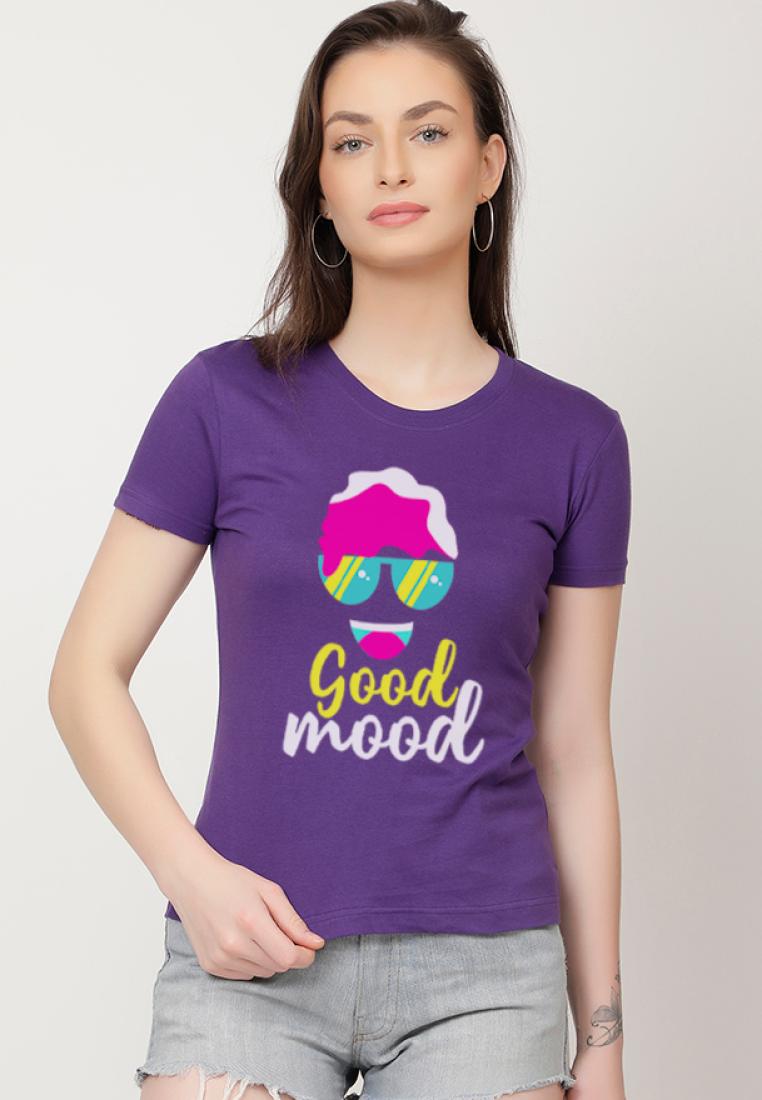 QuirkyT 好心情休閒短袖時尚紫色棉質休閒圖案印花 T 恤/T 恤