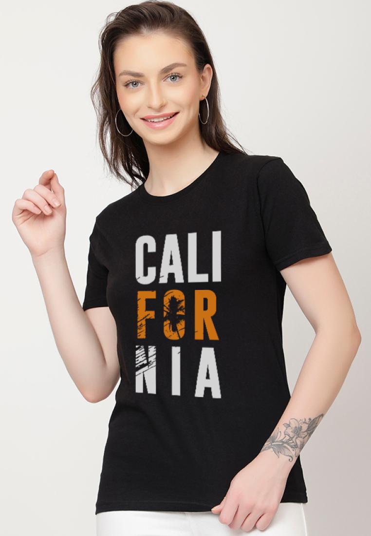 QuirkyT California Cool Style 休閒短袖時尚黑色棉質休閒圖案印花 T 恤/T 恤