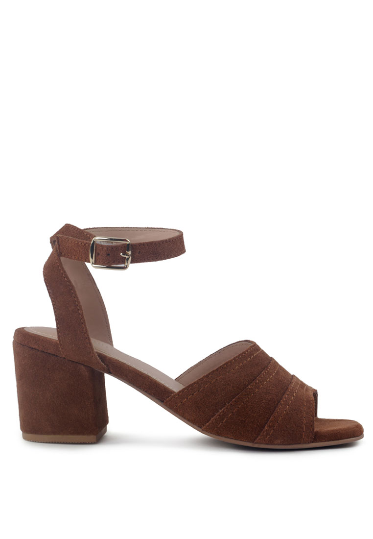 Rag & CO. 棕褐色麂皮粗跟涼鞋