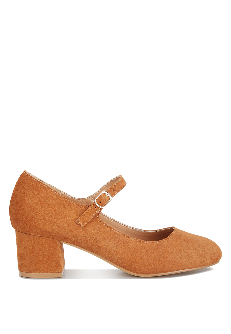 Rag & CO. 棕褐色麂皮粗跟瑪麗珍鞋