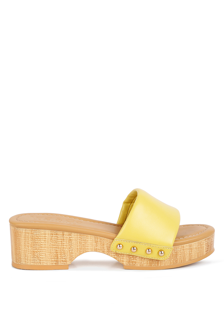 Rag & CO. 檸檬綠鉚釘裝飾坡跟涼鞋