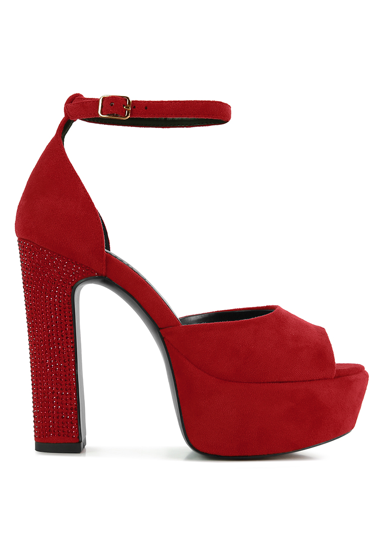 Rag & CO. 紅色高跟 Diamante 鉚釘涼鞋