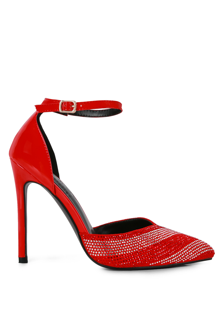 Rag & CO. 紅色鑽石條紋細高跟涼鞋