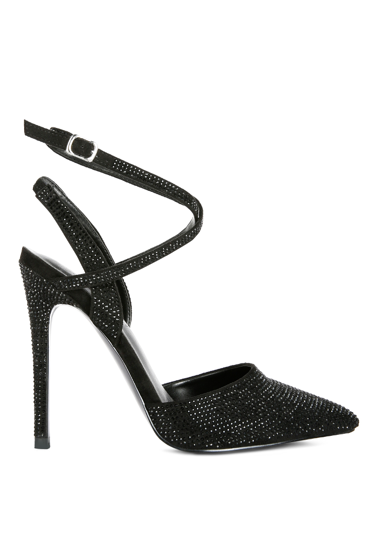 Rag & CO. 黑色 鑽石鉚釘高跟涼鞋