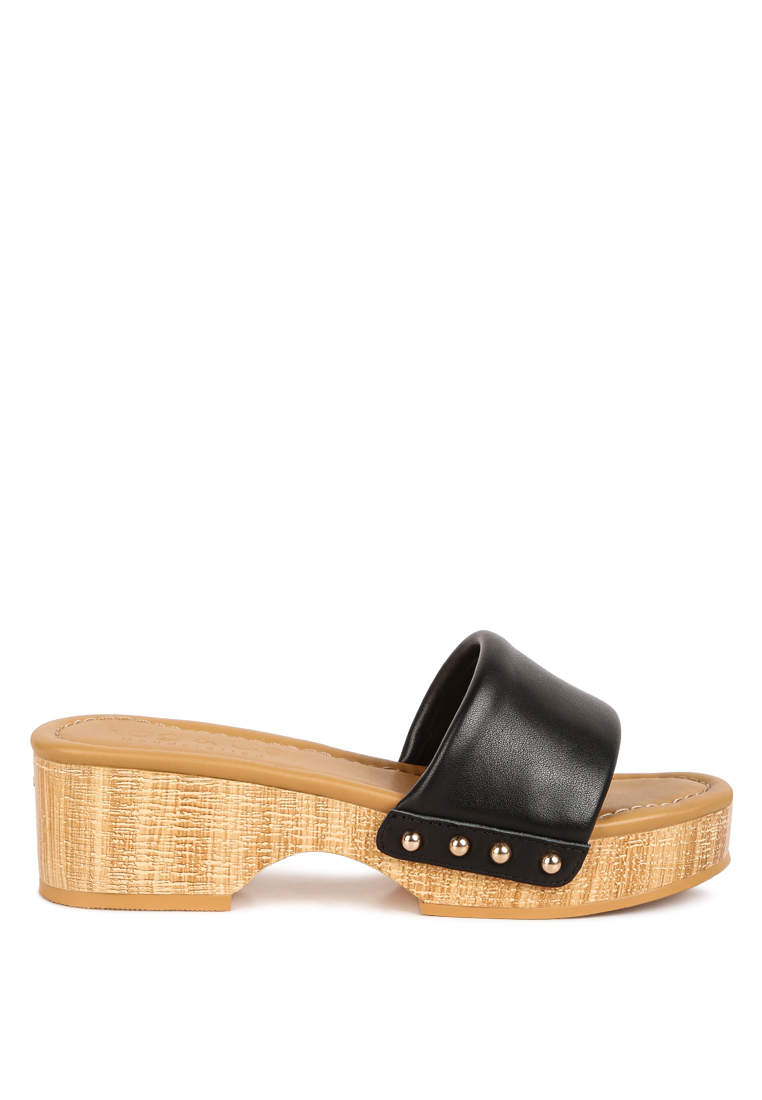 Rag & CO. 黑色鉚釘綴飾坡跟涼鞋