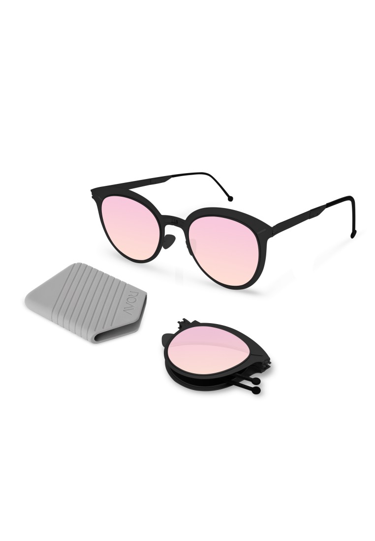 ROAV超輕極薄摺疊式太陽眼鏡 JANE 8106 Matte Black / Pink Mirror 13.66