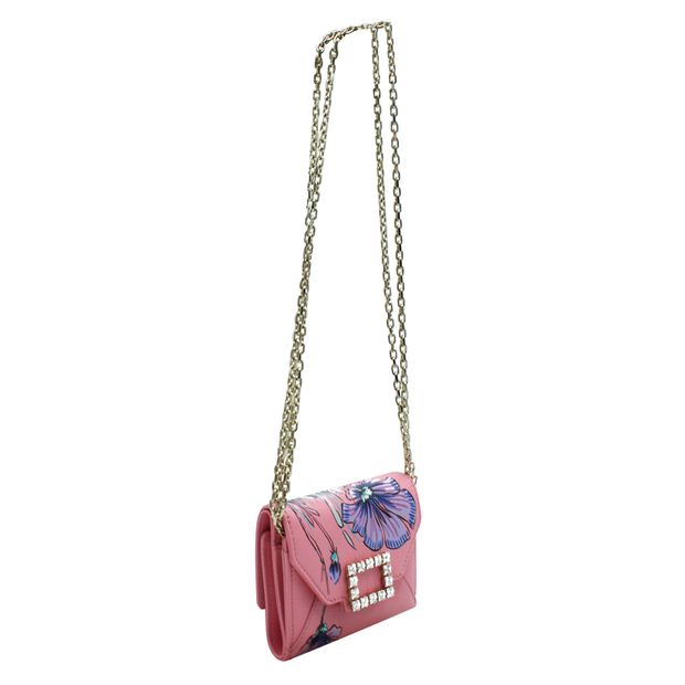 Pre-Loved ROGER VIVIER Pink Compact Wallet/ Chain Mini Shoulder Bag